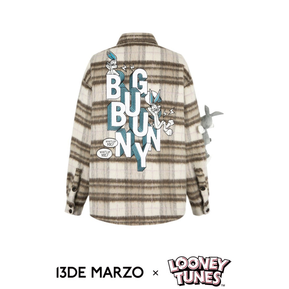 13DE MARZO x LOONEY TUNES Bugs Bunny Plaid Shirt Coat Kelp