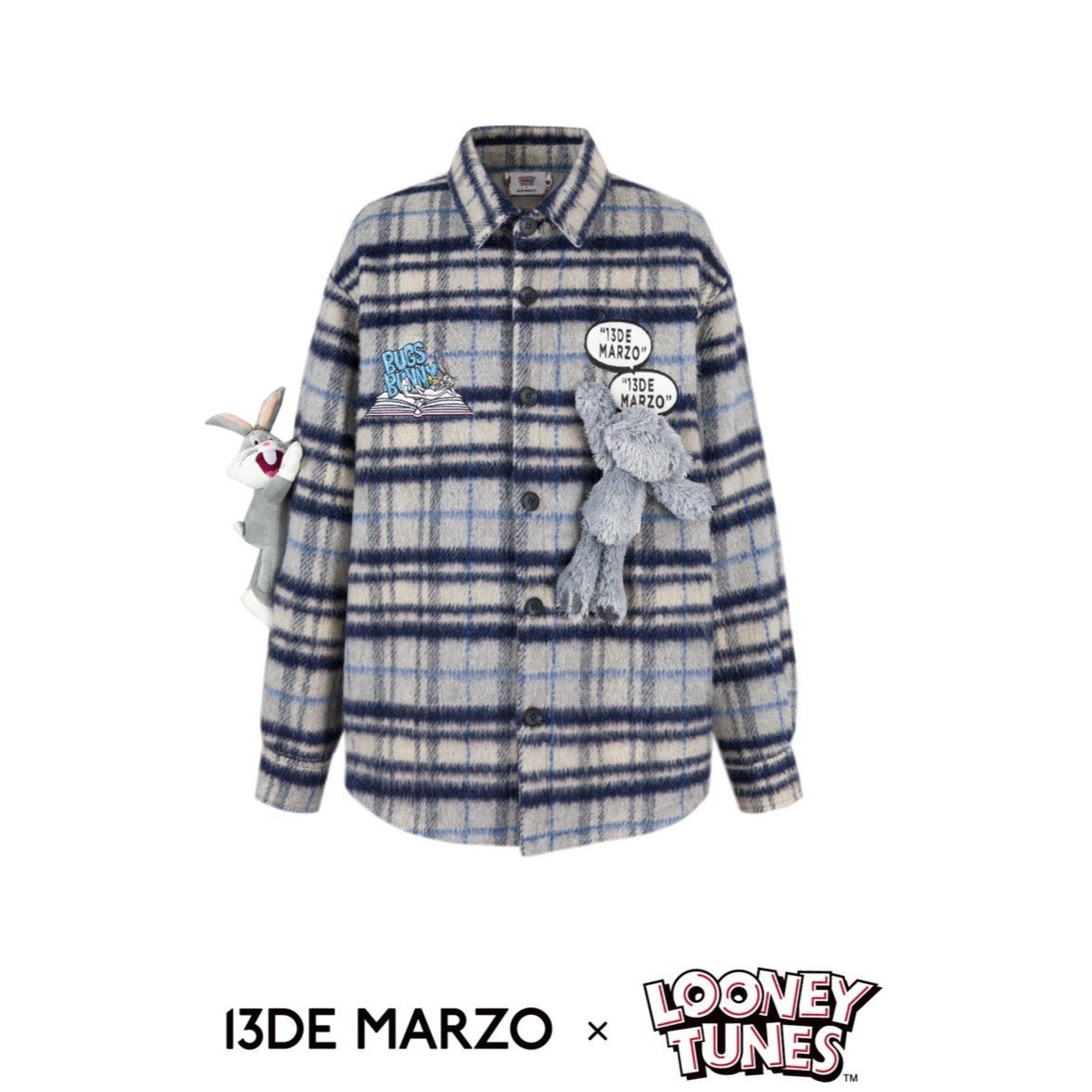 13DE MARZO x LOONEY TUNES Bugs Bunny Plaid Shirt Coat Silver Sconce