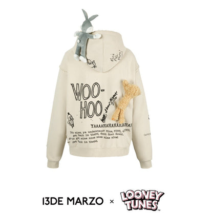 13DE MARZO x LOONEY TUNES Duffy Duck Sketch Zip Hoodie Oatmeal