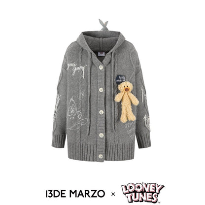 13DE MARZO x LOONEY TUNES Duffy Duck Weave Knit Cardigan Vapor Gray