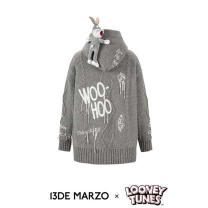 13DE MARZO x LOONEY TUNES Duffy Duck Weave Knit Cardigan Vapor Gray