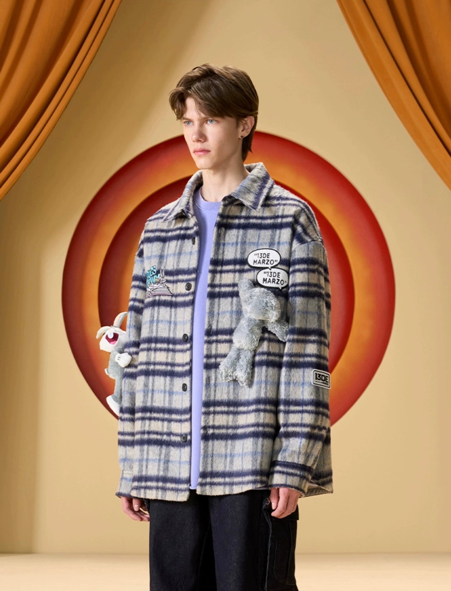 13DE MARZO x LOONEY TUNES Bugs Bunny Plaid Shirt Coat Silver Sconce