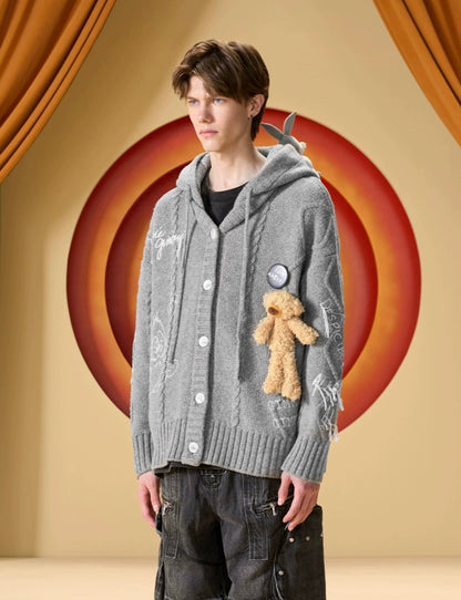 13DE MARZO x LOONEY TUNES Duffy Duck Weave Knit Cardigan Vapor Gray