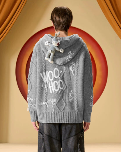 13DE MARZO x LOONEY TUNES Duffy Duck Weave Knit Cardigan Vapor Gray