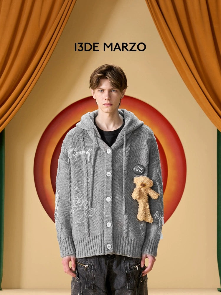 13DE MARZO x LOONEY TUNES Duffy Duck Weave Knit Cardigan Vapor Gray