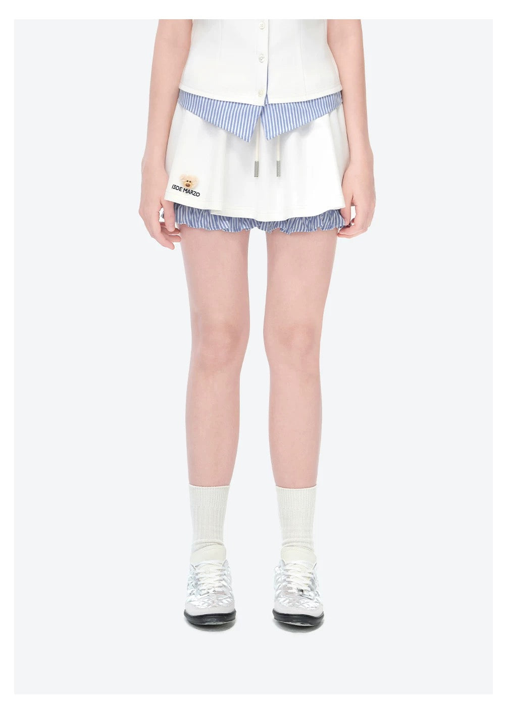 13DE MARZO Lines Bear Skirt White