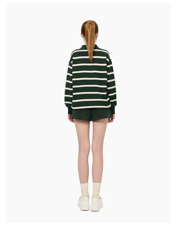 Ann Andelman Green Striped Long-sleeved Polo Shirt
