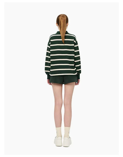Ann Andelman Green Striped Long-sleeved Polo Shirt