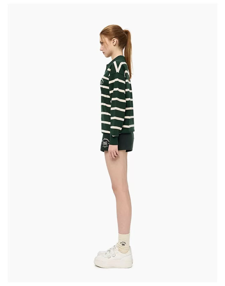 Ann Andelman Green Striped Long-sleeved Polo Shirt