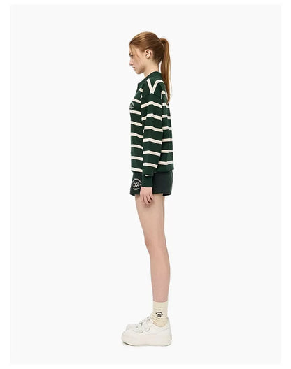 Ann Andelman Green Striped Long-sleeved Polo Shirt