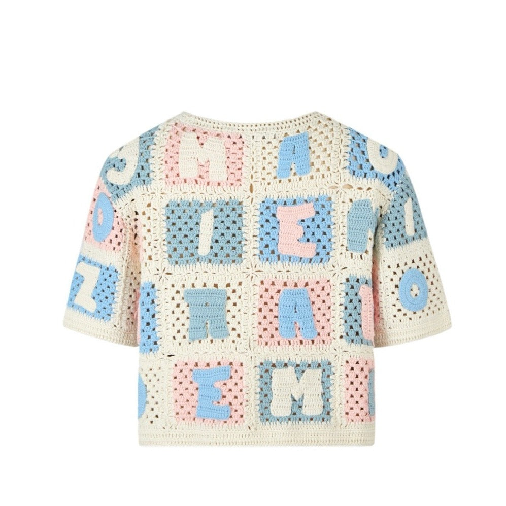 13DE MARZO Colorful Hollowed Logo Knit Sweater White