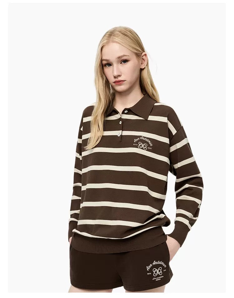 Ann Andelman Brown Striped Long-sleeved Polo Shirt