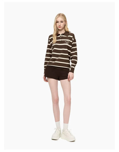 Ann Andelman Brown Striped Long-sleeved Polo Shirt