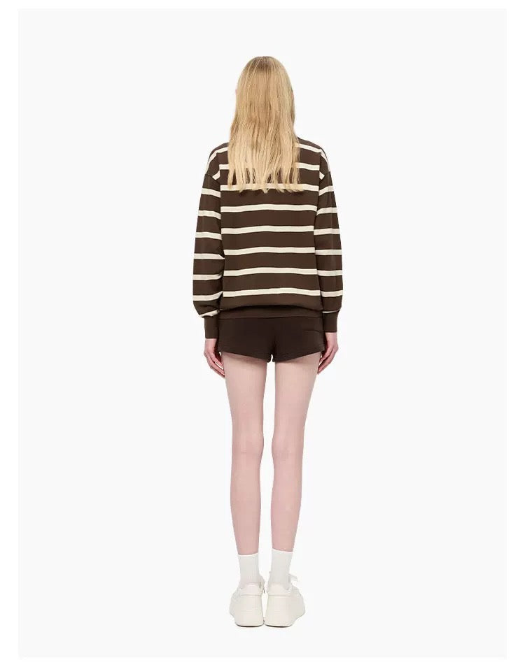 Ann Andelman Brown Striped Long-sleeved Polo Shirt