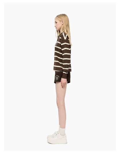 Ann Andelman Brown Striped Long-sleeved Polo Shirt