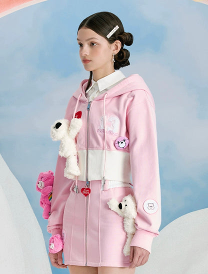 13DE MARZO x CARE BEARS Short Rib Waist Zip Hoodie English Rose