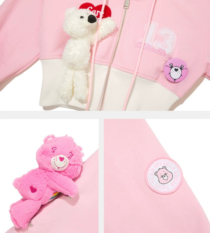 13DE MARZO x CARE BEARS Short Rib Waist Zip Hoodie English Rose