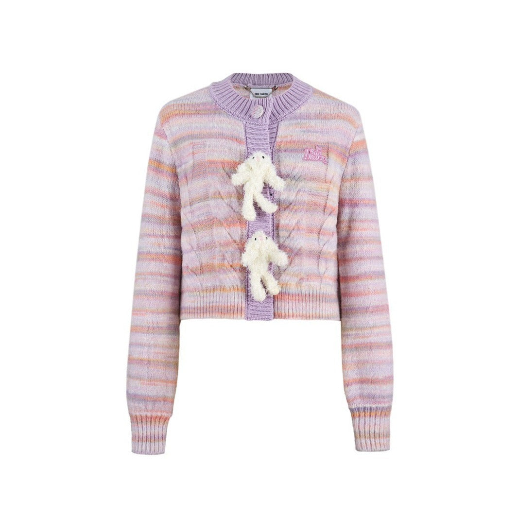 13DE MARZO Bear Button Space Dye Cardigan Lavender Mist