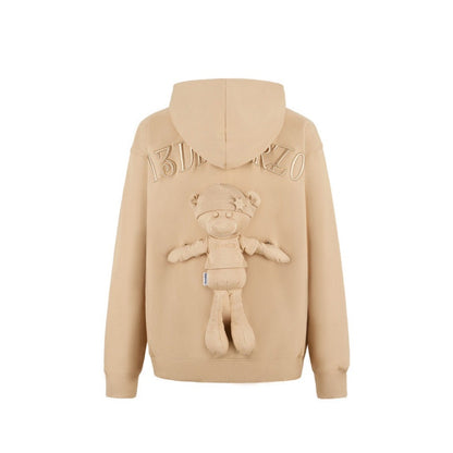 13DE MARZO Bear Embossment Hoodie Almond Buff