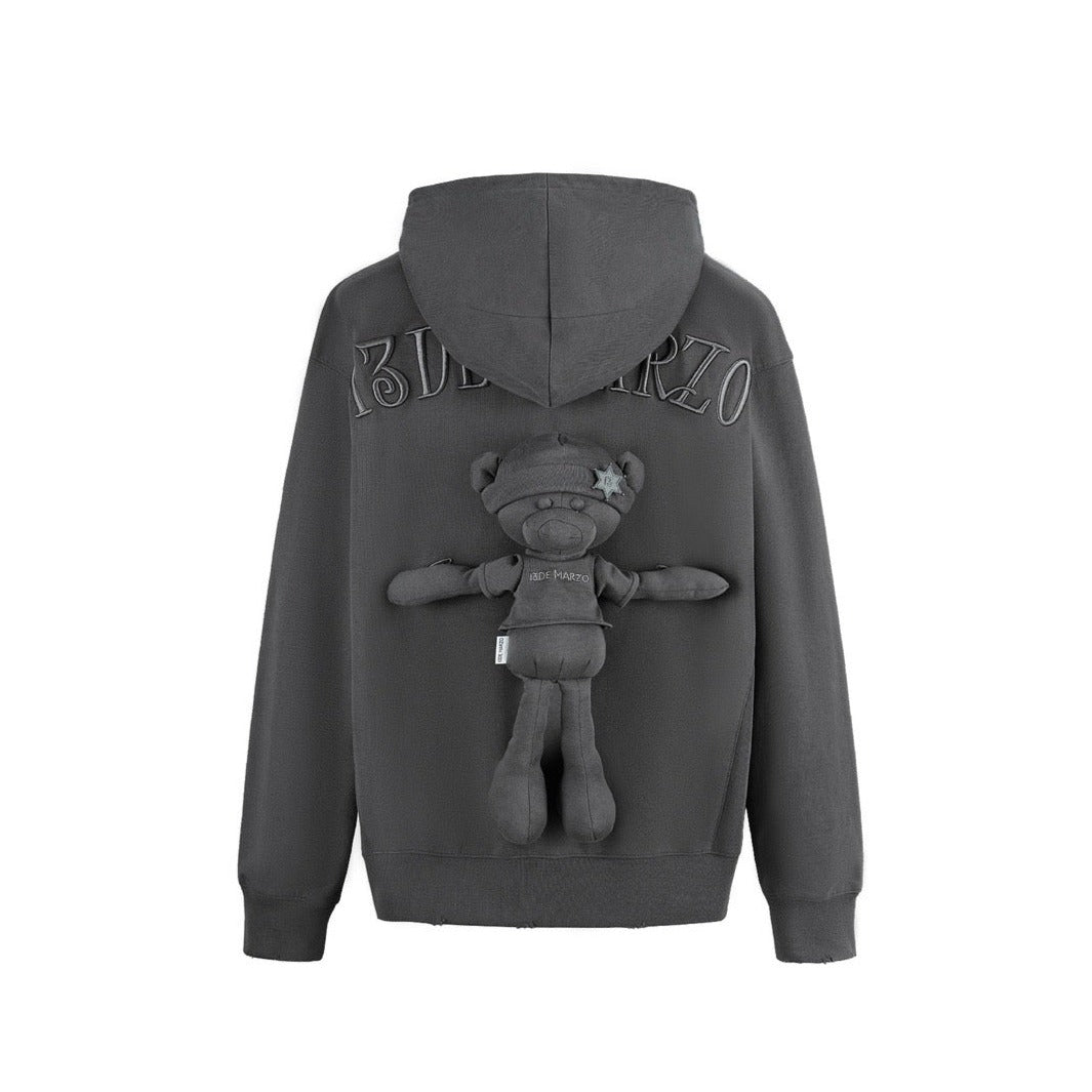 13DE MARZO Bear Embossment Hoodie Blackened Pearl