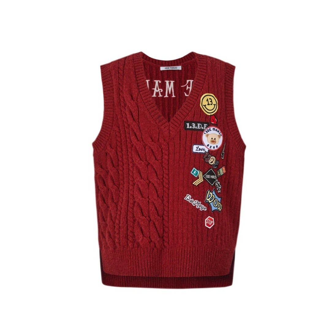 13DE MARZO Badges Knit Vest Barbados Cherry