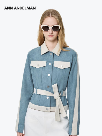 Ann Andelman Blue Two-tone Suede Fitted Jacket