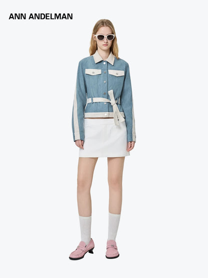 Ann Andelman Blue Two-tone Suede Fitted Jacket
