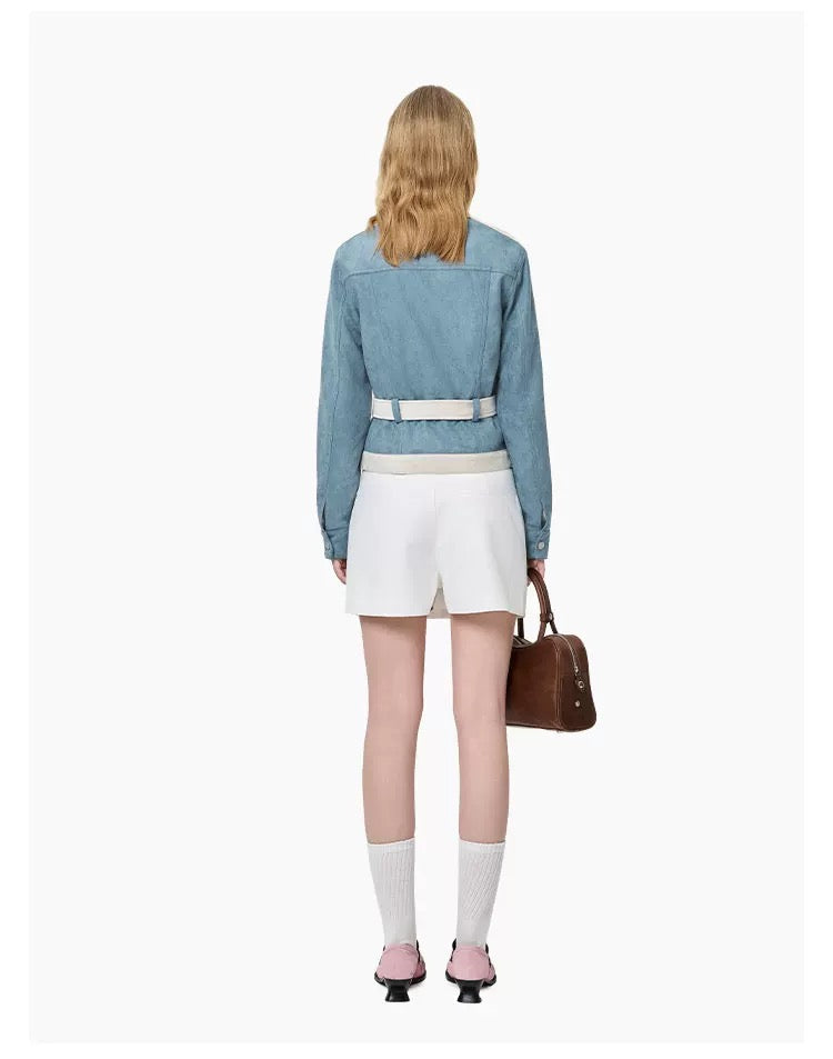 Ann Andelman Blue Two-tone Suede Fitted Jacket