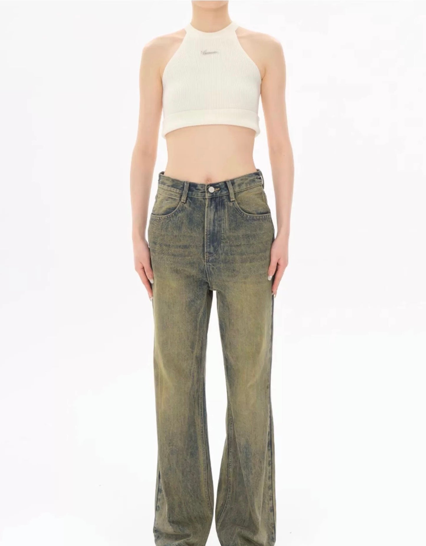 Concise-White Versatile Washed Straight Leg Jeans Vintage Bronze