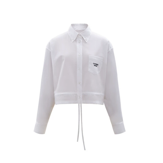Concise-White French Retro Waistband Long Sleeve Shirt White
