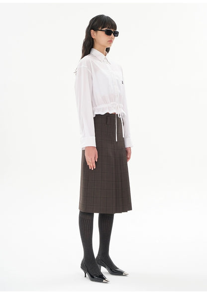Concise-White French Retro Waistband Long Sleeve Shirt White