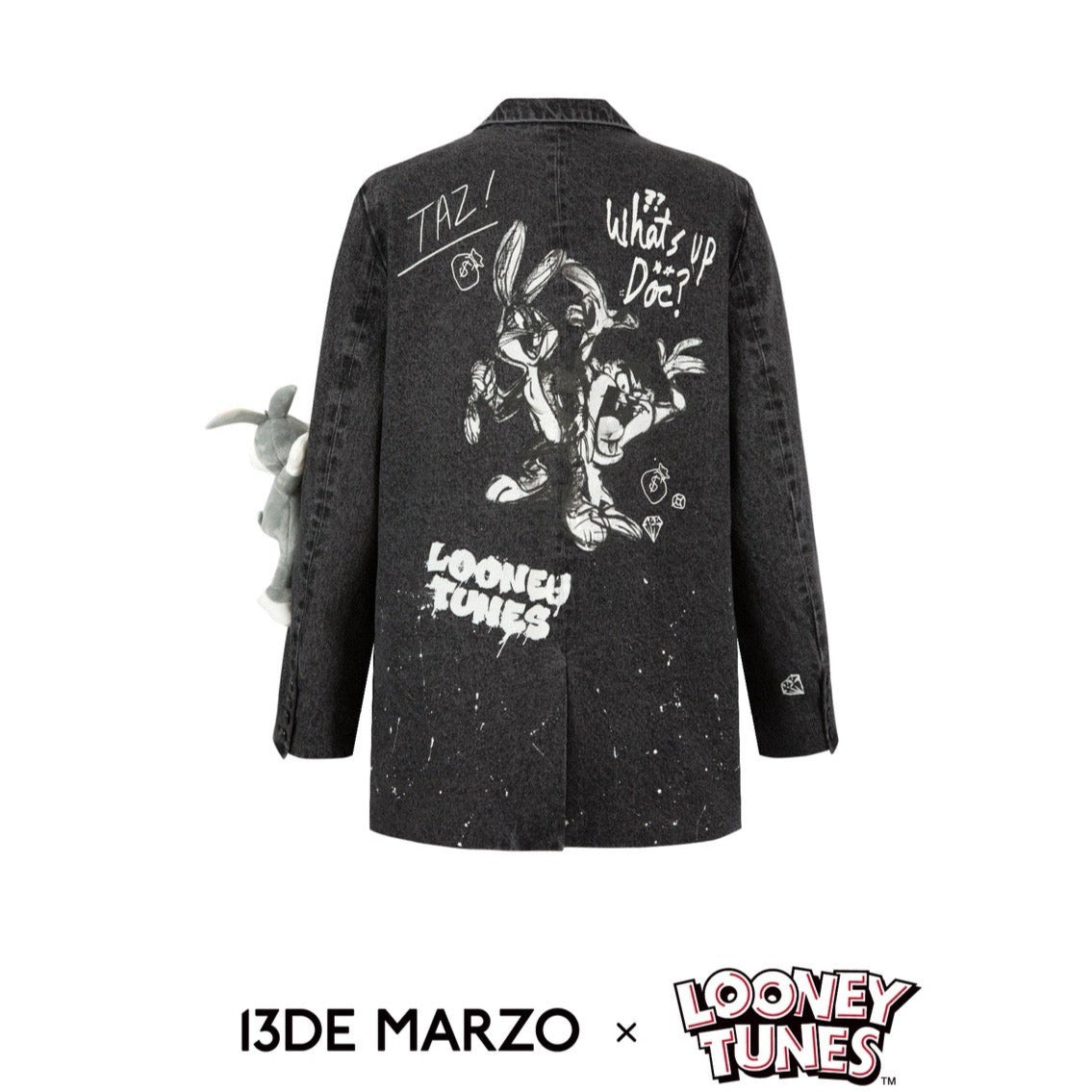 13DE MARZO x LOONEY TUNES Bugs Bunny Splash Denim Suit Washed Black