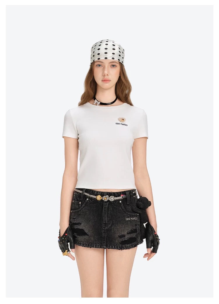 13DE MARZO Mini Logo Tight Tee White