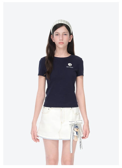 13DE MARZO Mini Logo Tight Tee Navy Blue
