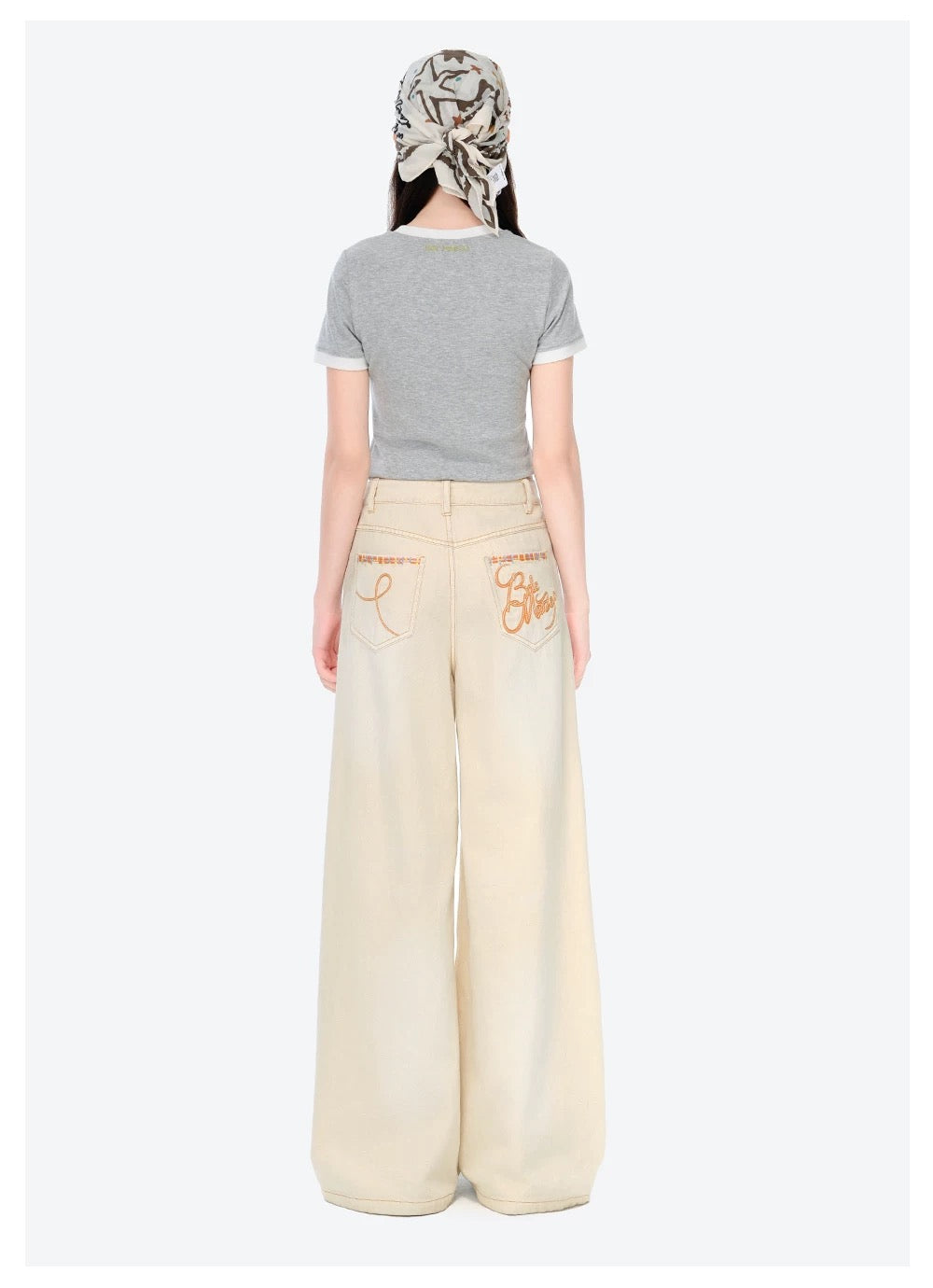 13DE MARZO Ripped Check Wide-Leg Trousers Beige