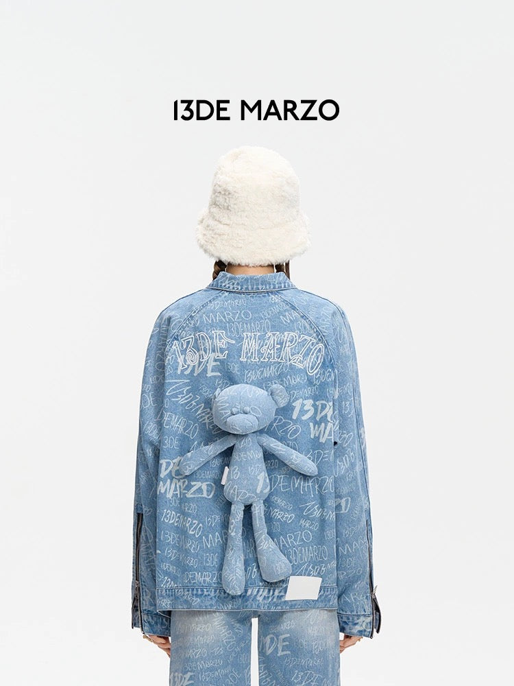 13DE MARZO Graffiti Logo Denim Jacket Blue