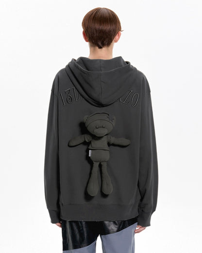 13DE MARZO Bear Embossment Hoodie Blackened Pearl