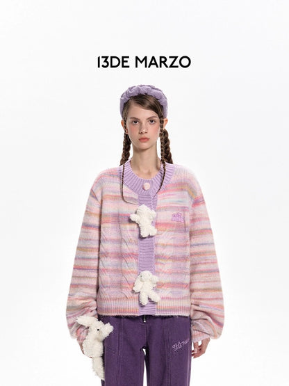 13DE MARZO Bear Button Space Dye Cardigan Lavender Mist