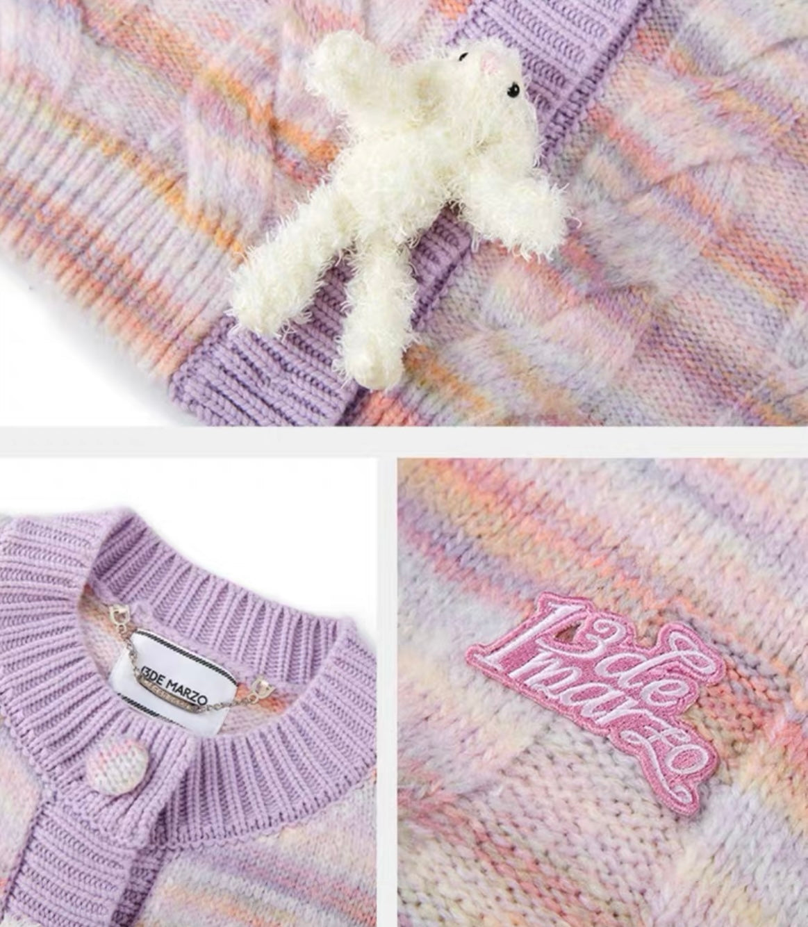 13DE MARZO Bear Button Space Dye Cardigan Lavender Mist