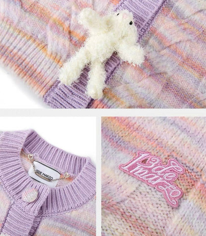 13DE MARZO Bear Button Space Dye Cardigan Lavender Mist