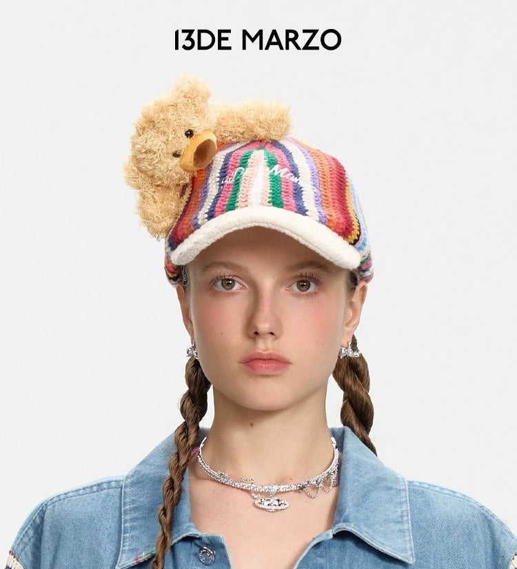 13DE MARZO Colored Yarn Bear Cap Colorful