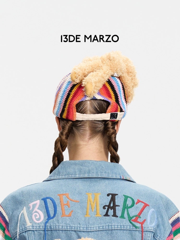 13DE MARZO Colored Yarn Bear Cap Colorful
