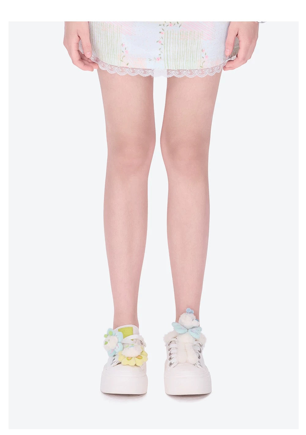 13DE MARZO Floral Butterfly Bear Backless Shoes White