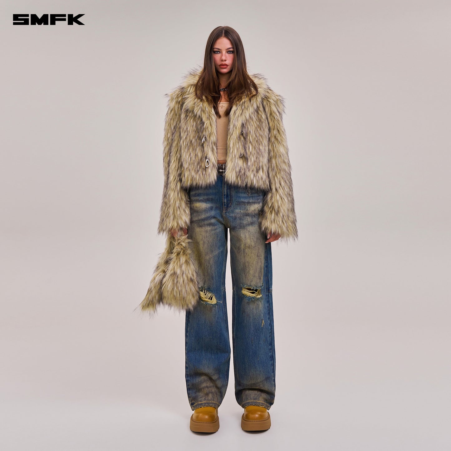 SMFK Compass Mode Wasteland Loose Straight Denim Pants Wasteland Blue