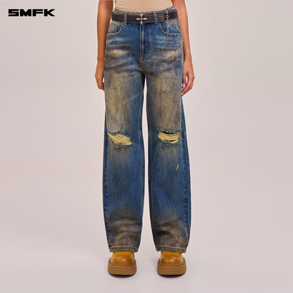 SMFK Compass Mode Wasteland Loose Straight Denim Pants Wasteland Blue