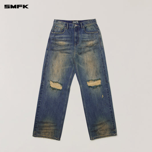 SMFK Compass Mode Wasteland Loose Straight Denim Pants Wasteland Blue