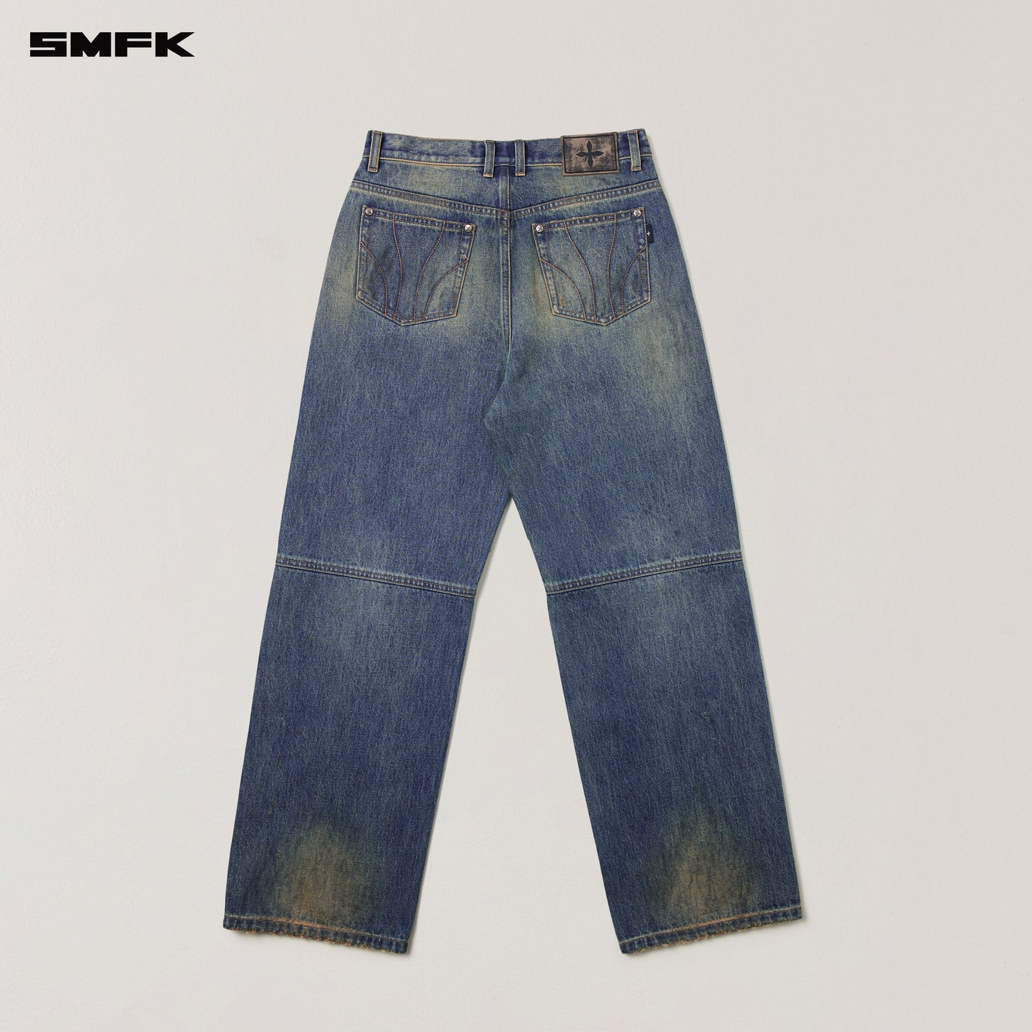 SMFK Compass Mode Wasteland Loose Straight Denim Pants Wasteland Blue