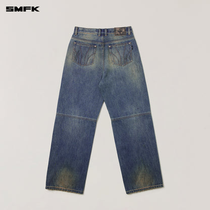 SMFK Compass Mode Wasteland Loose Straight Denim Pants Wasteland Blue