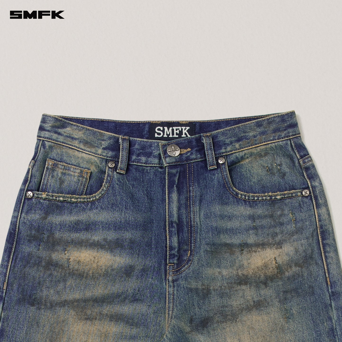 SMFK Compass Mode Wasteland Loose Straight Denim Pants Wasteland Blue