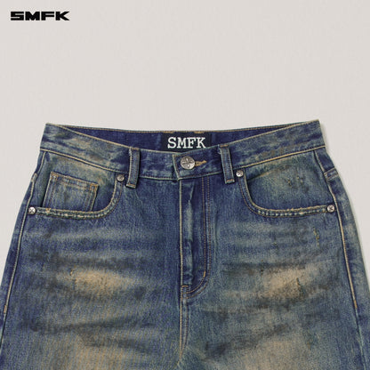SMFK Compass Mode Wasteland Loose Straight Denim Pants Wasteland Blue